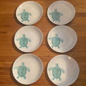 Aqua Sea Turtle White Melamine Dinner Plates Set of 6